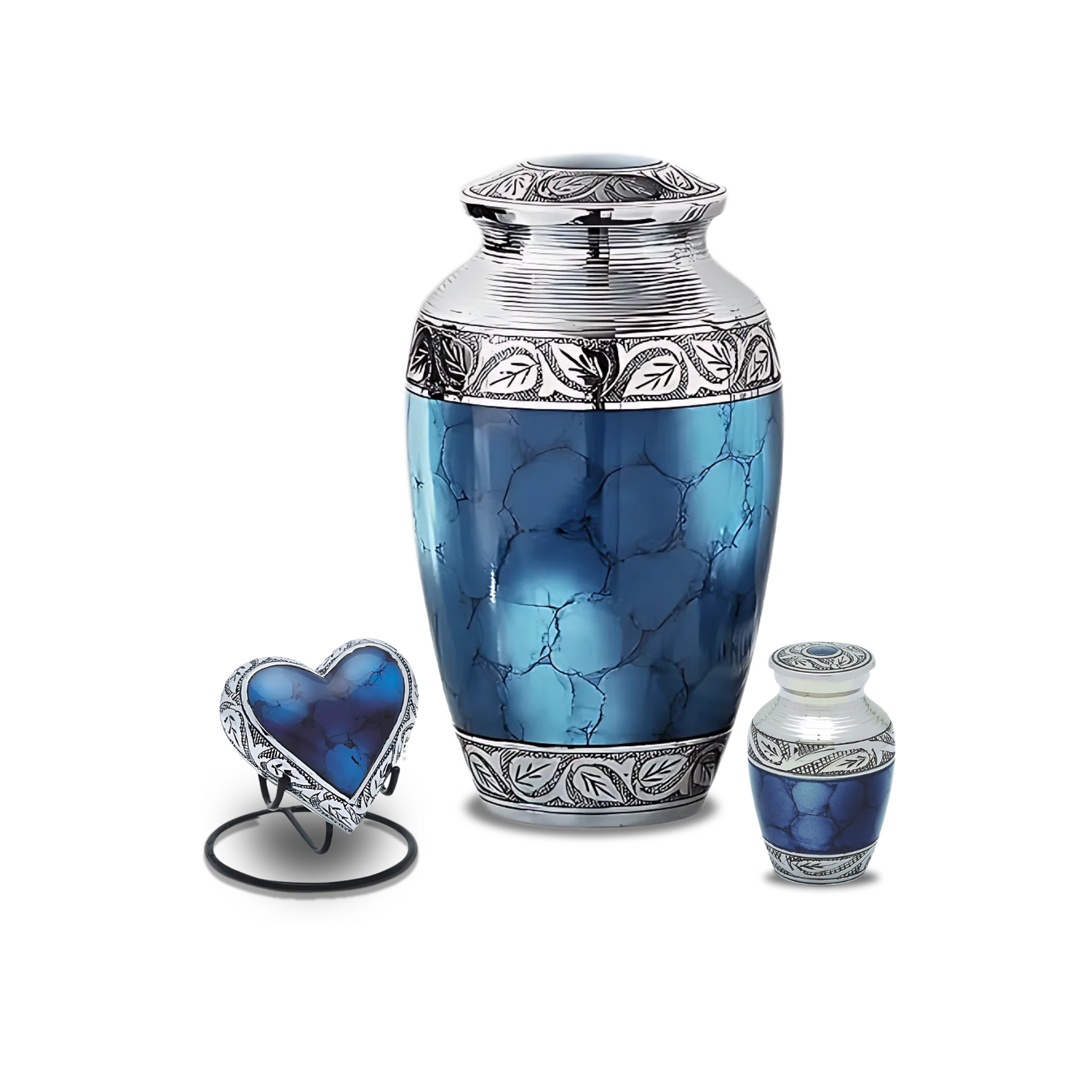 Grecian Blue Cremation Urn Bundle - (3) piece Set