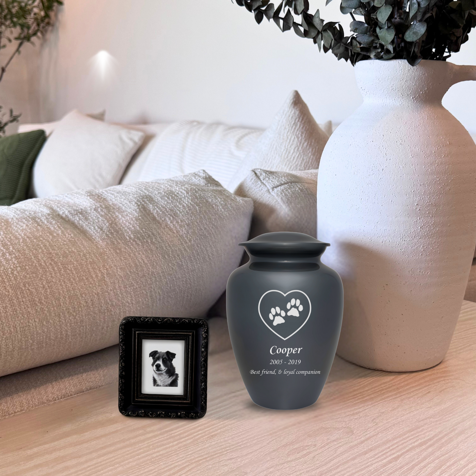 Personalized Cremation Urn For Ashes - Gray - Pet Urn - Custom Engraving