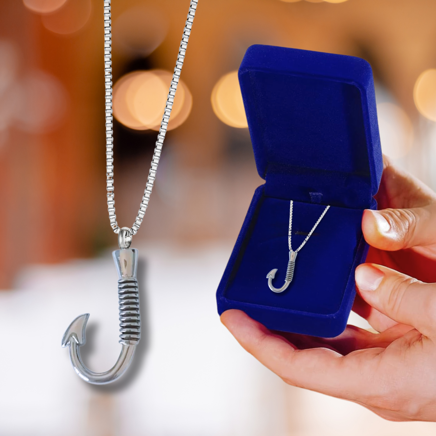 Fish Hook Pendant - Cremation Necklace