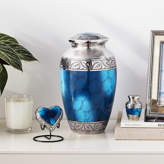 Grecian Blue Cremation Urn Bundle - (3) piece Set