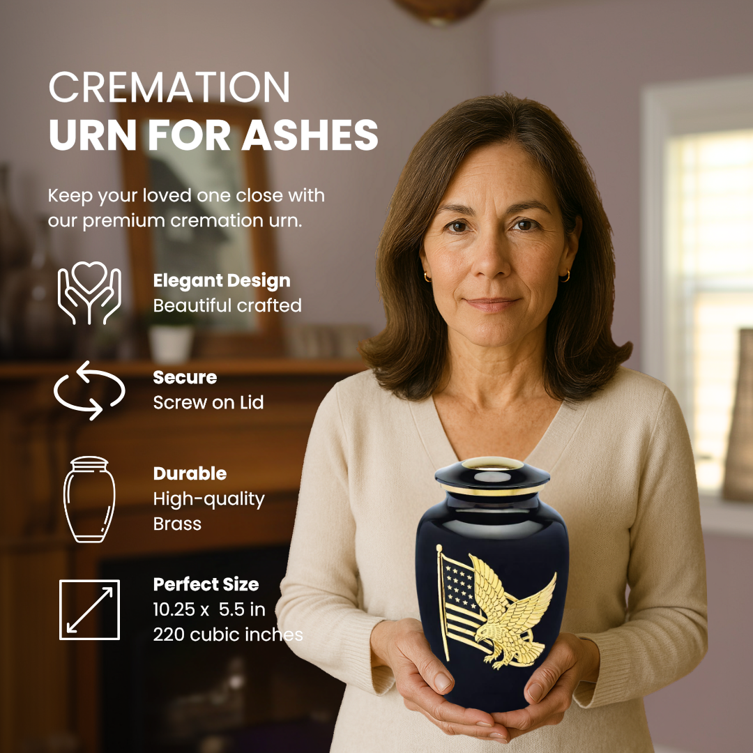 American Pride Eagle - Black & Gold - Adult Cremation Urn (brass)