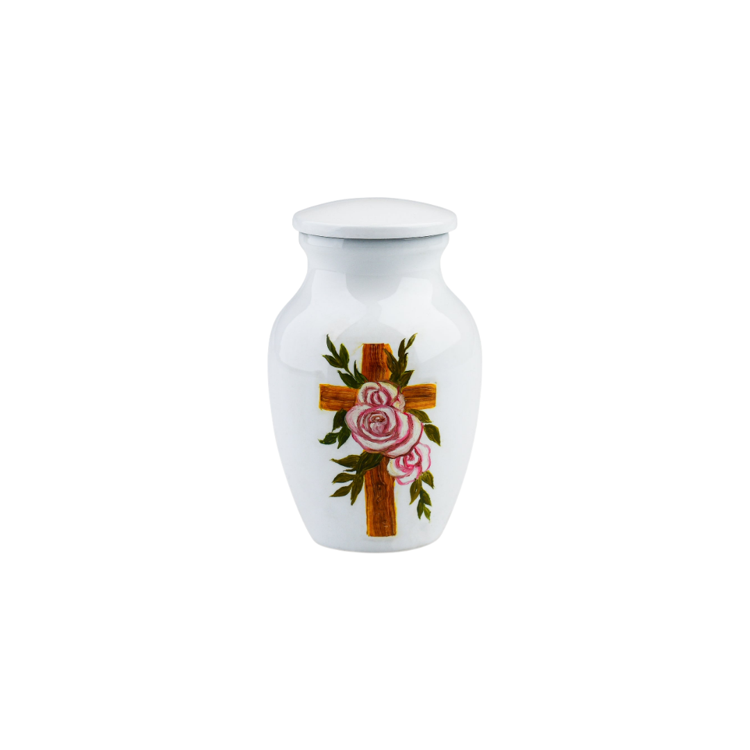 Pink Rose Cross Keepsake Mini Urn
