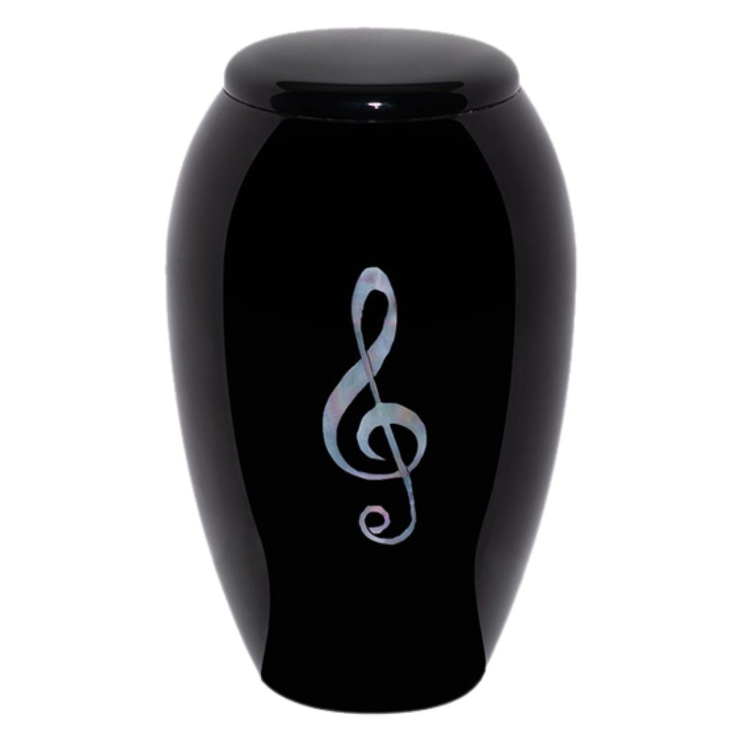 Ebony n Ivory Music Note - Adult Cremation Urn For Ashes - Mother of Pearl