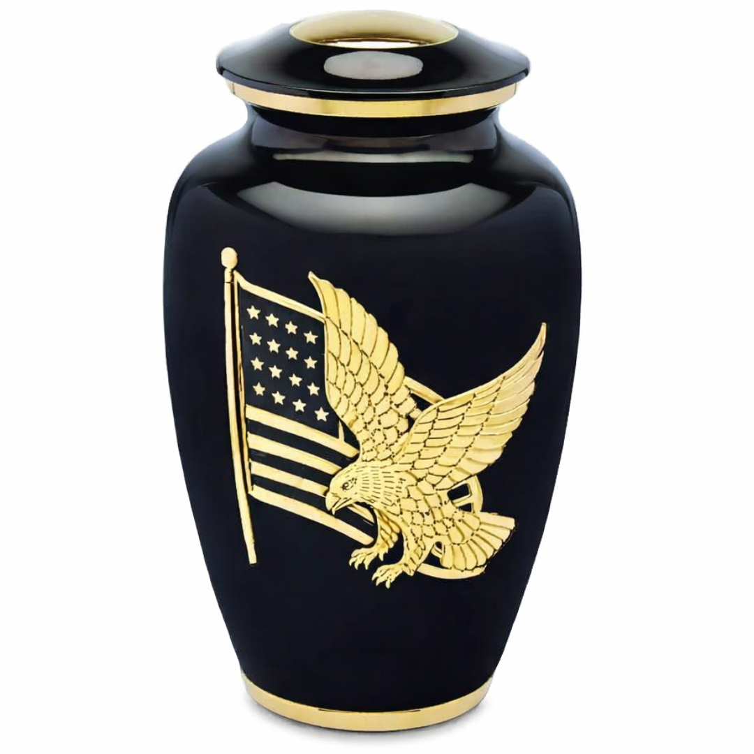 American Pride Eagle - Black & Gold - Adult Cremation Urn (brass)