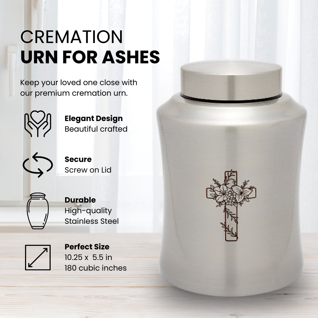 Stainless Steel w/Cross Adult Urn