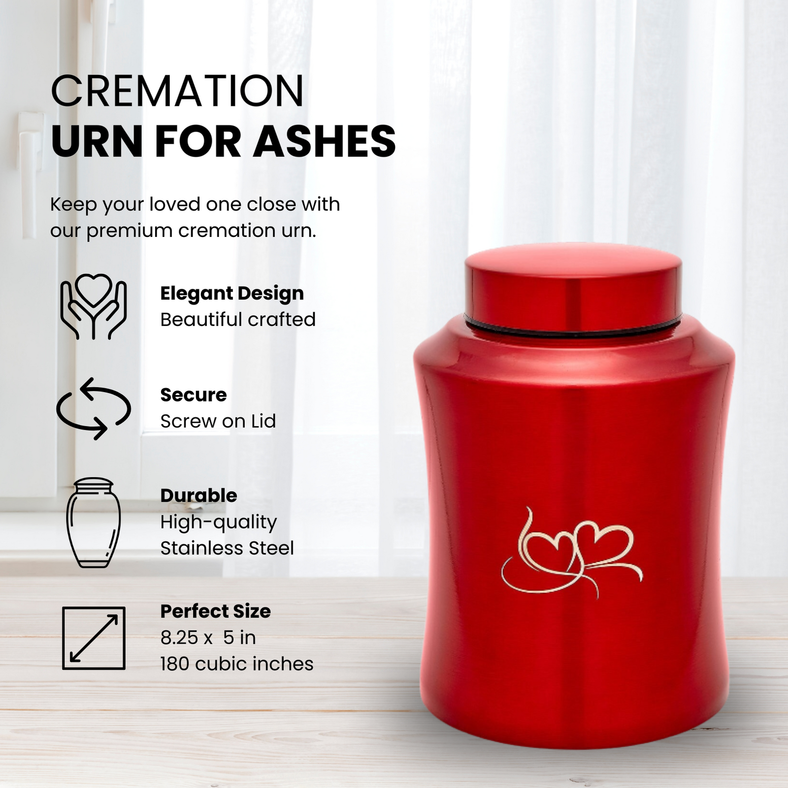 Stainless Steel Two Hearts Adult Urn