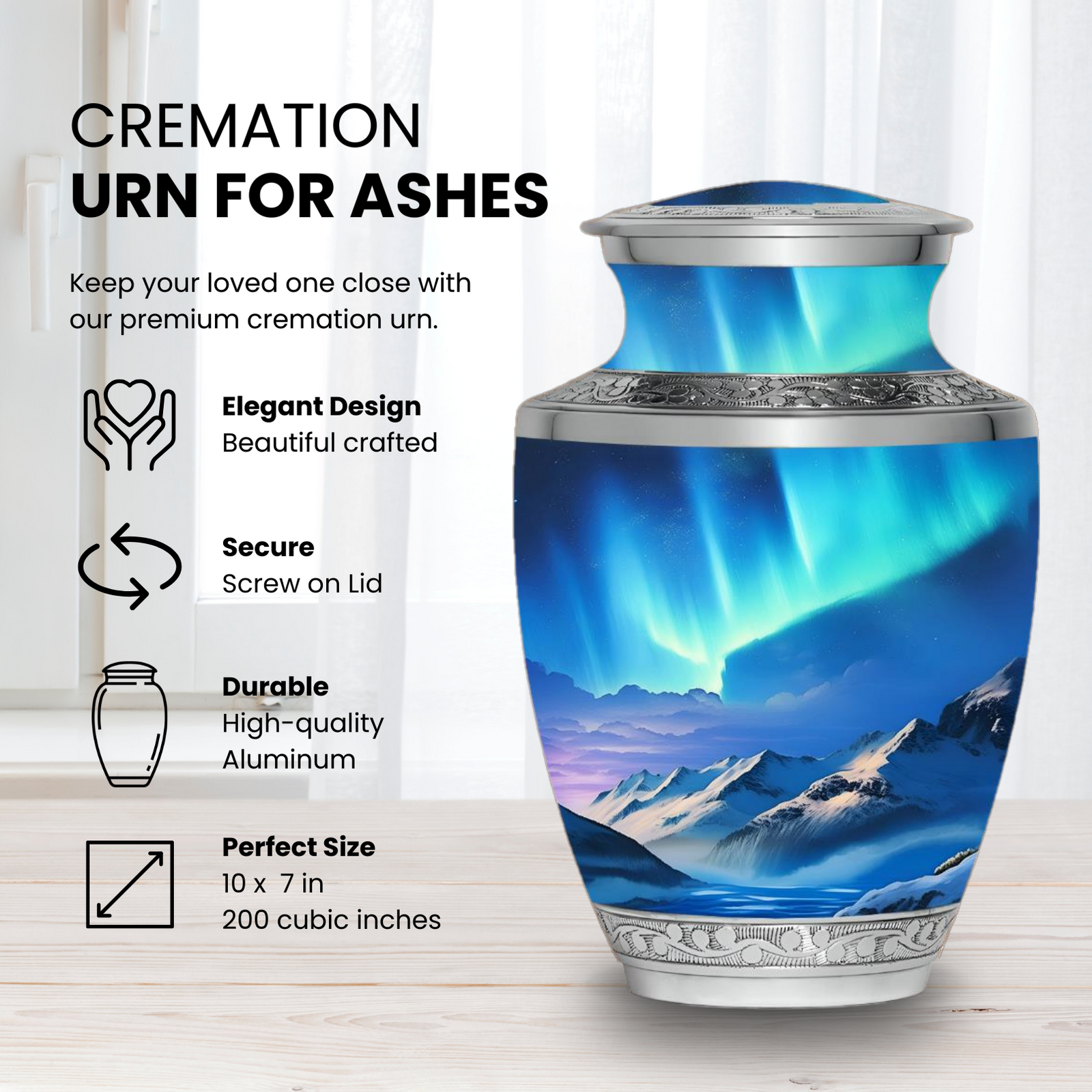 Northern Lights (Aurora Borealis) - Adult Cremation Urn