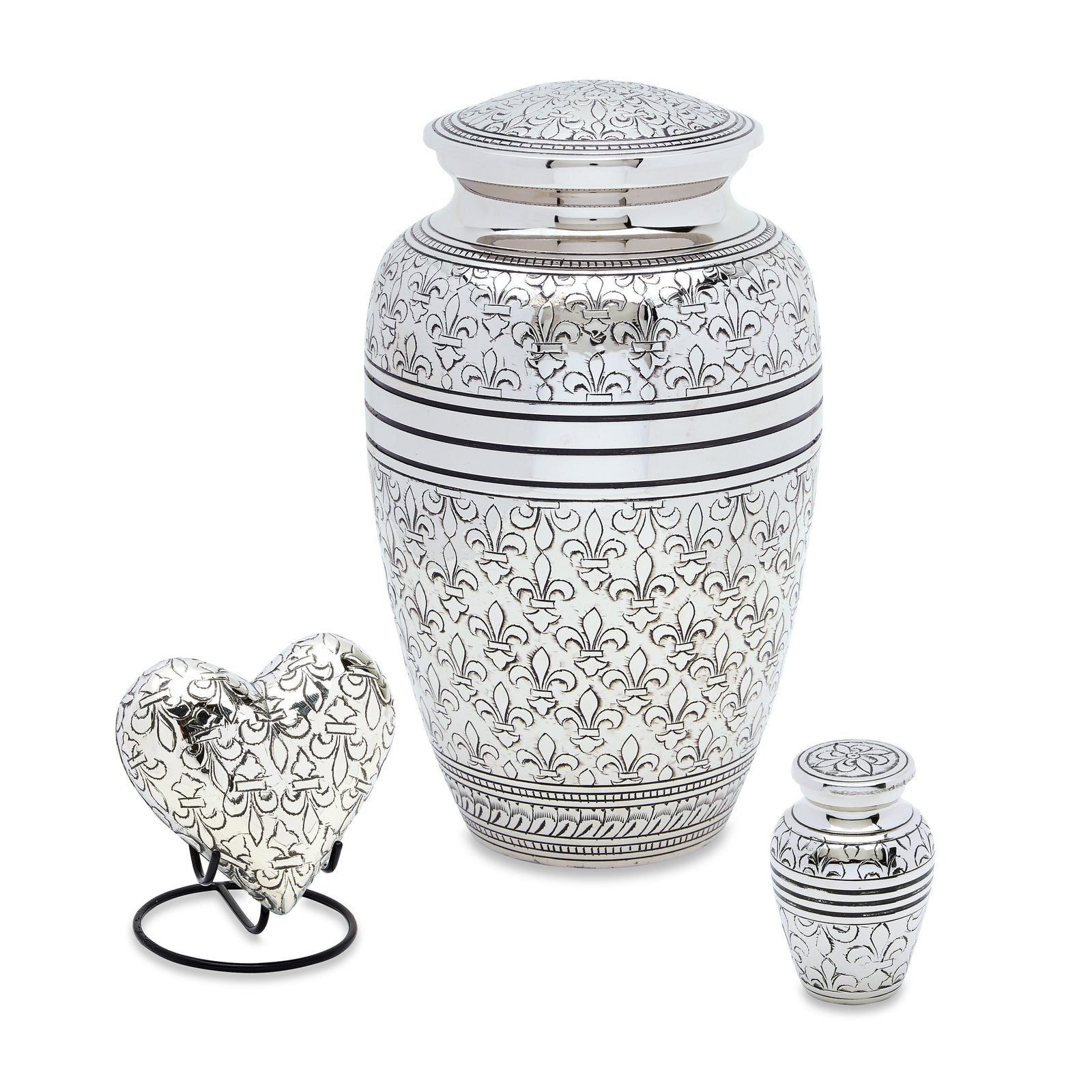 Silver Fleur De Lis Urn Set