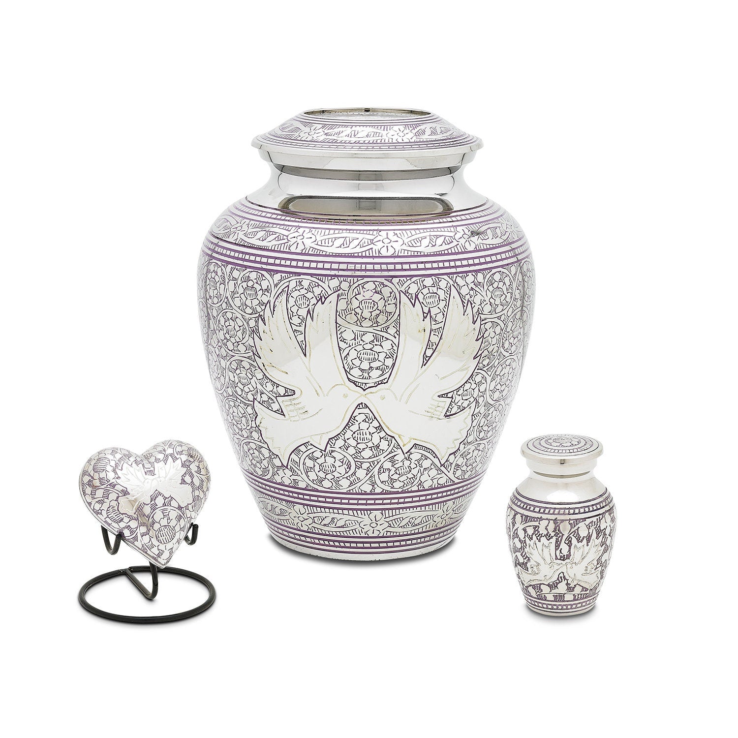 Purple Loving Doves Urn Set