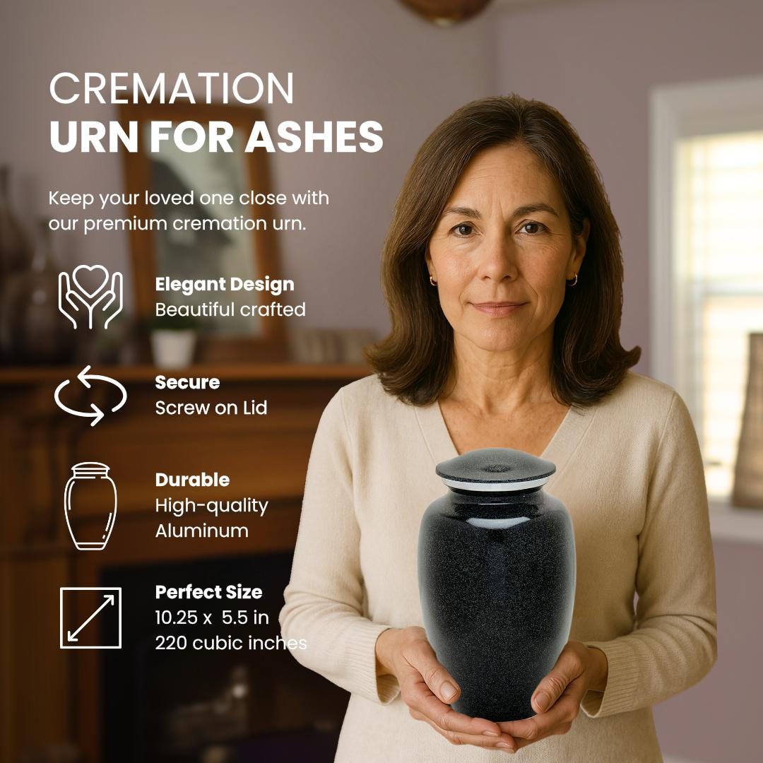 Black Granite Urn - Adult Cremation Urn For Ashes
