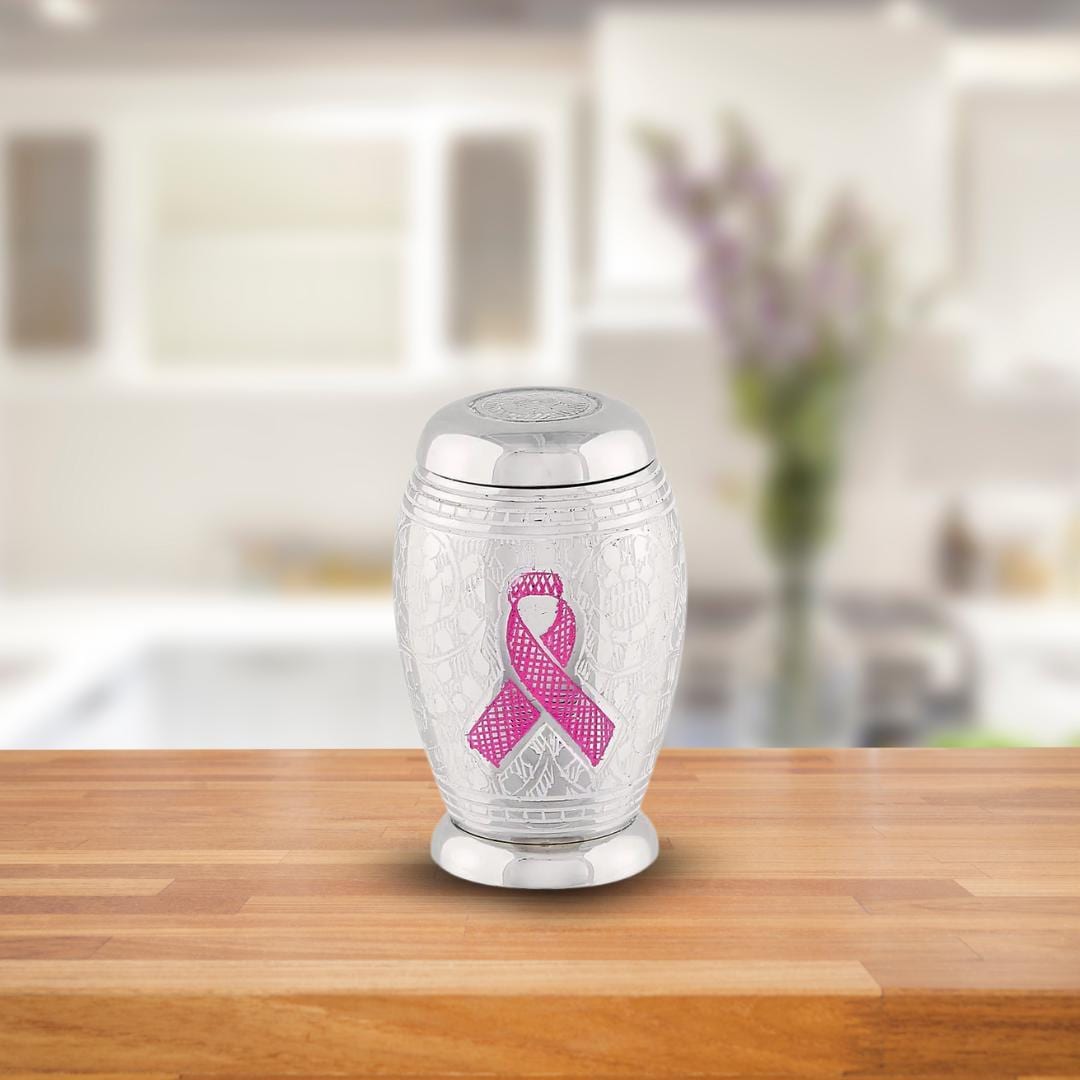 Pink Ribbon Token Urn - Small Cremation Keepsake Urn