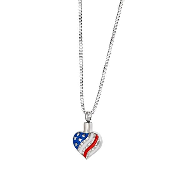 American Flag heart Necklace - Cremation Jewelry
