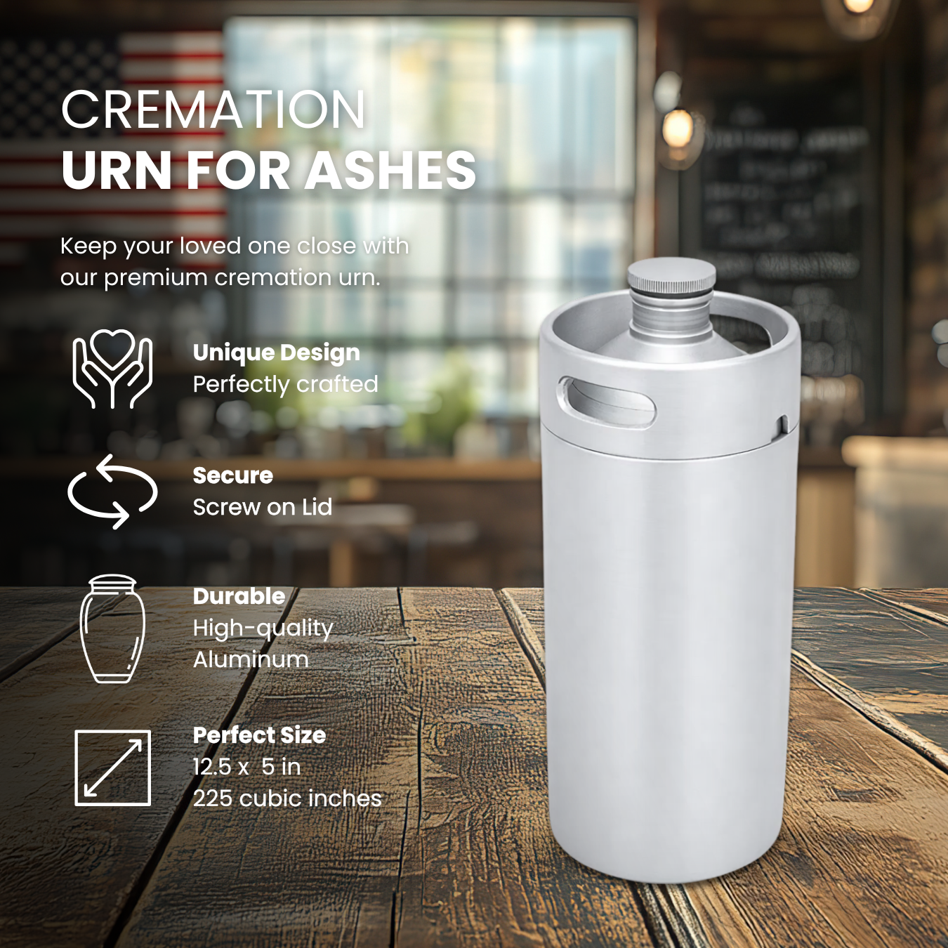 The Keg Urn For Ashes - Brushed Alloy - Adult Cremation Urn