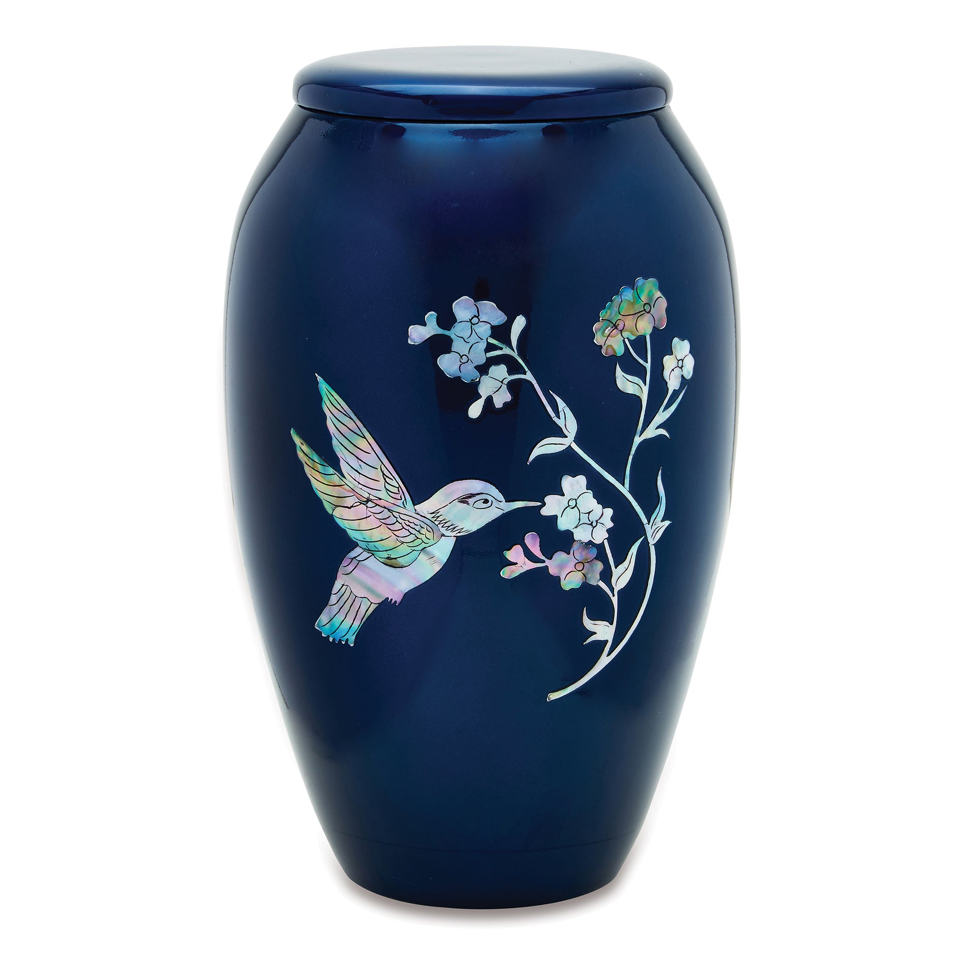 Blue Hummingbird - Adult Cremation Urn For Ashes - Mother of Pearl