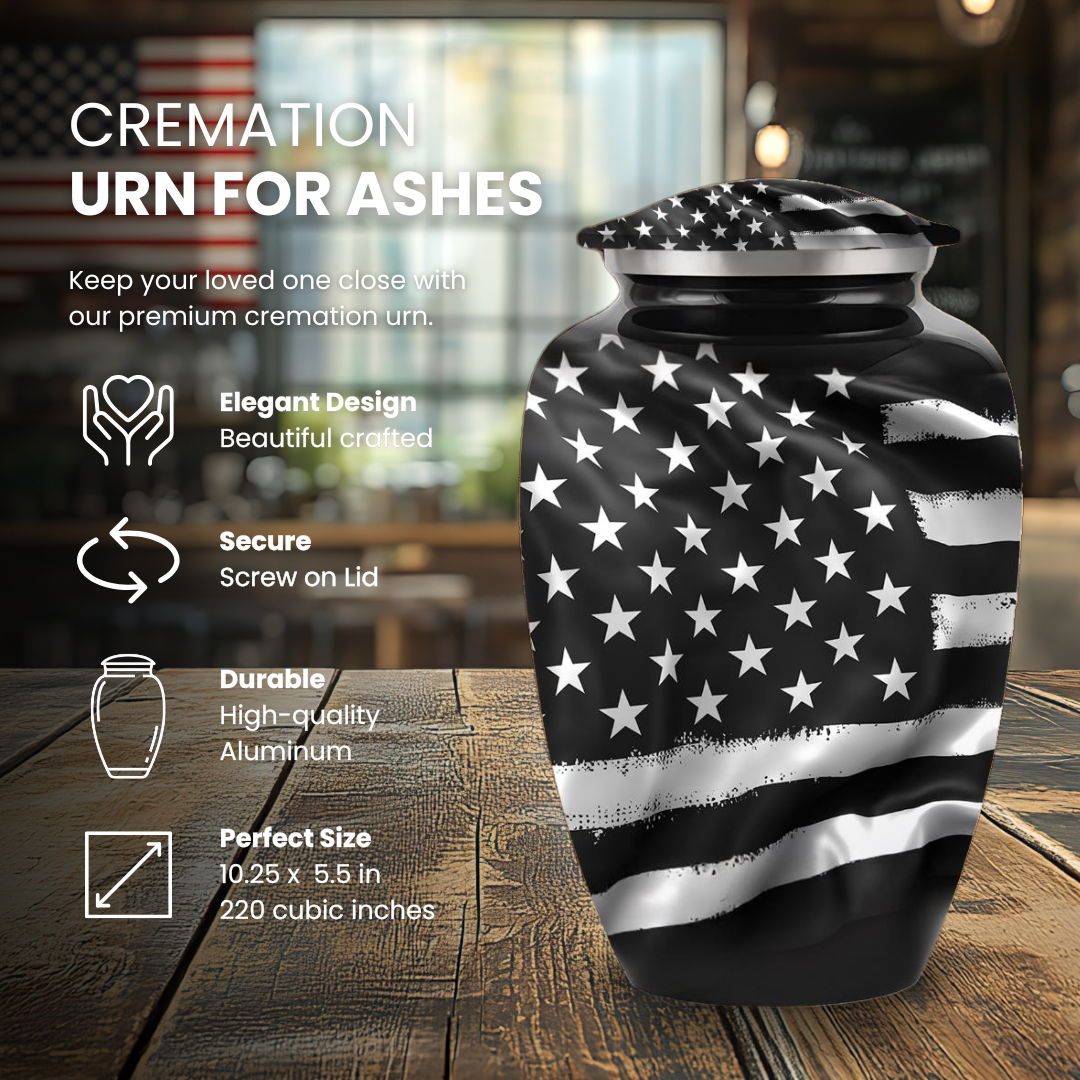 American Flag - Black & White - Adult Cremation Urn