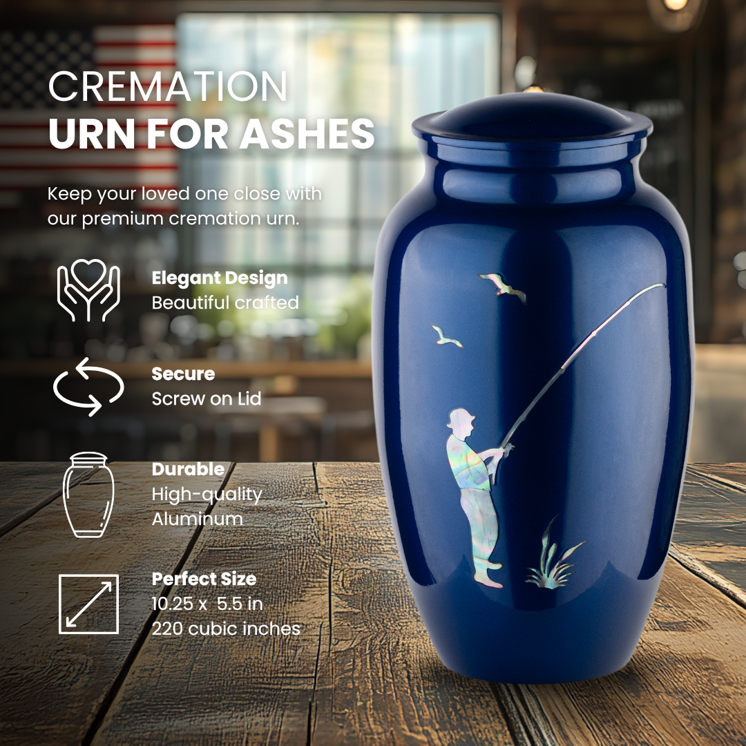 Fisherman - Adult Cremation Urn For Ashes - Mother of Pearl