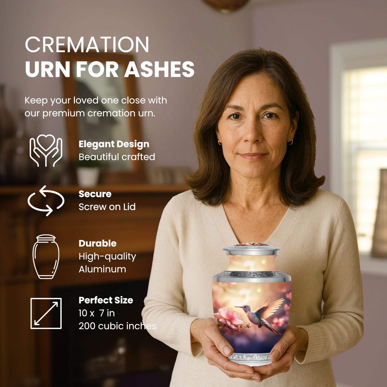 Hummingbird - Pink - Adult Cremation Urn