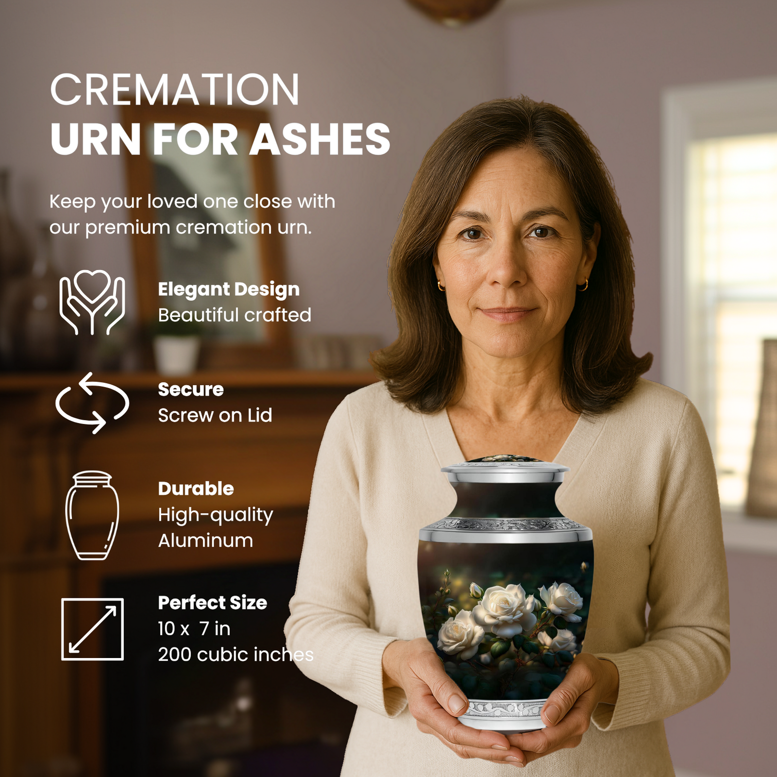 White Roses - Adult Cremation Urn