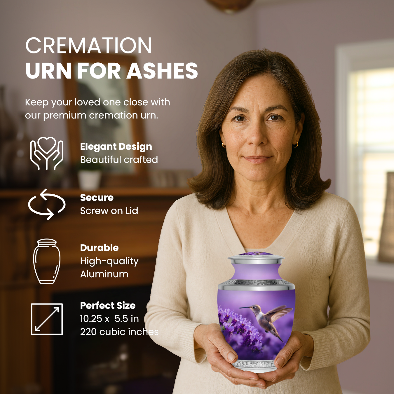 Hummingbird - Purple - Adult Cremation Urn