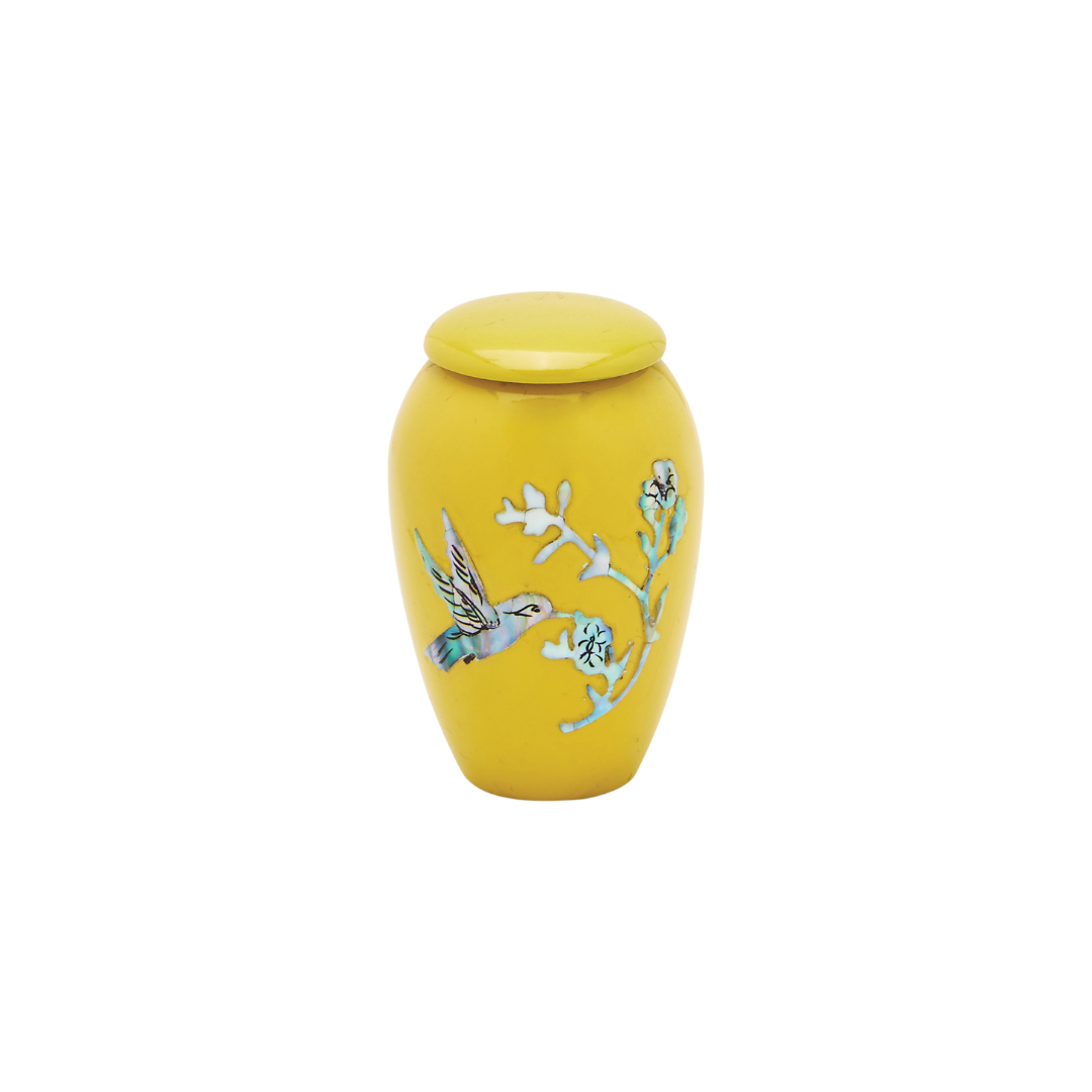 Yellow Hummingbird - Cremation Keepsake - Mother of Pearl
