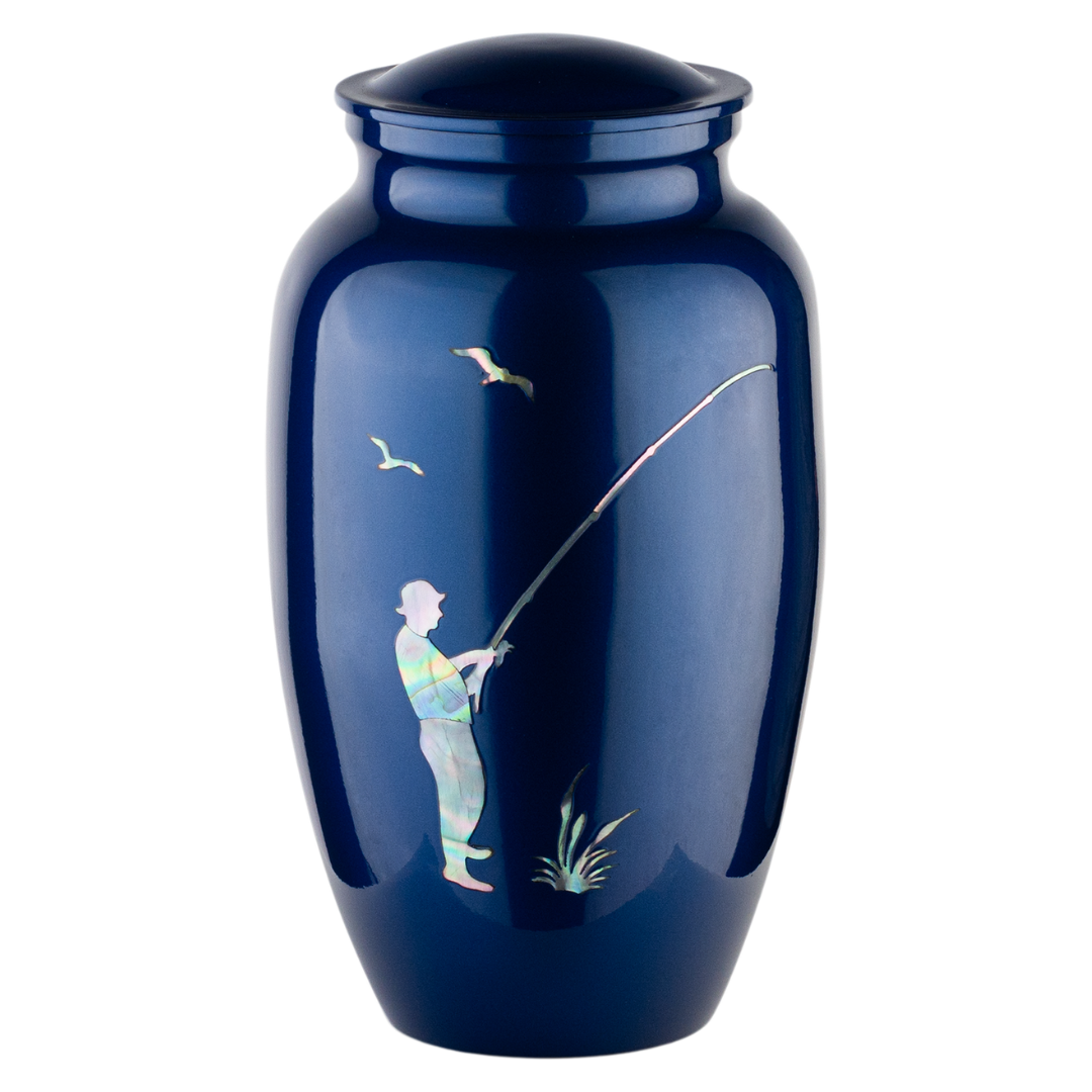 Fisherman - Adult Cremation Urn For Ashes - Mother of Pearl