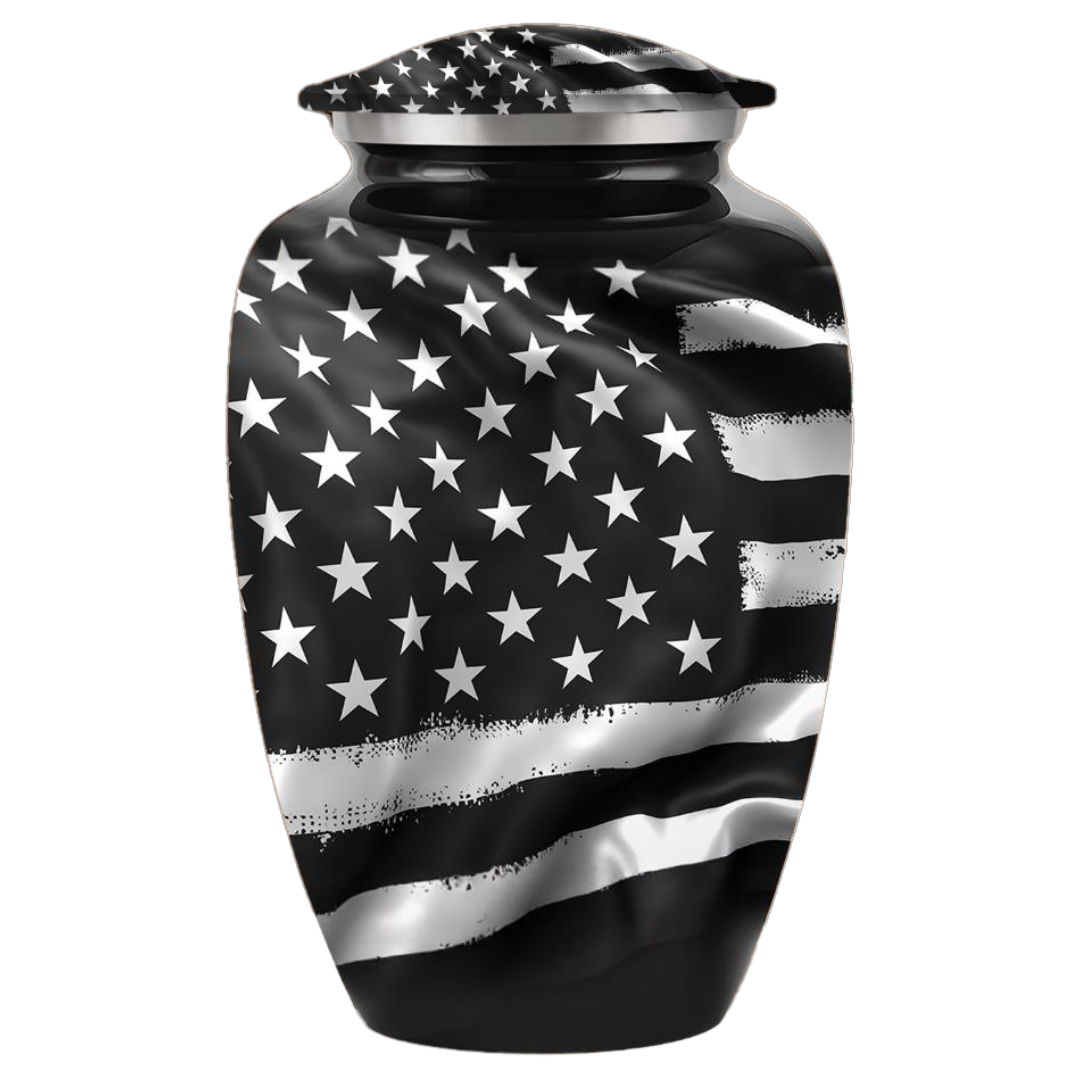 American Flag - Black & White - Adult Cremation Urn