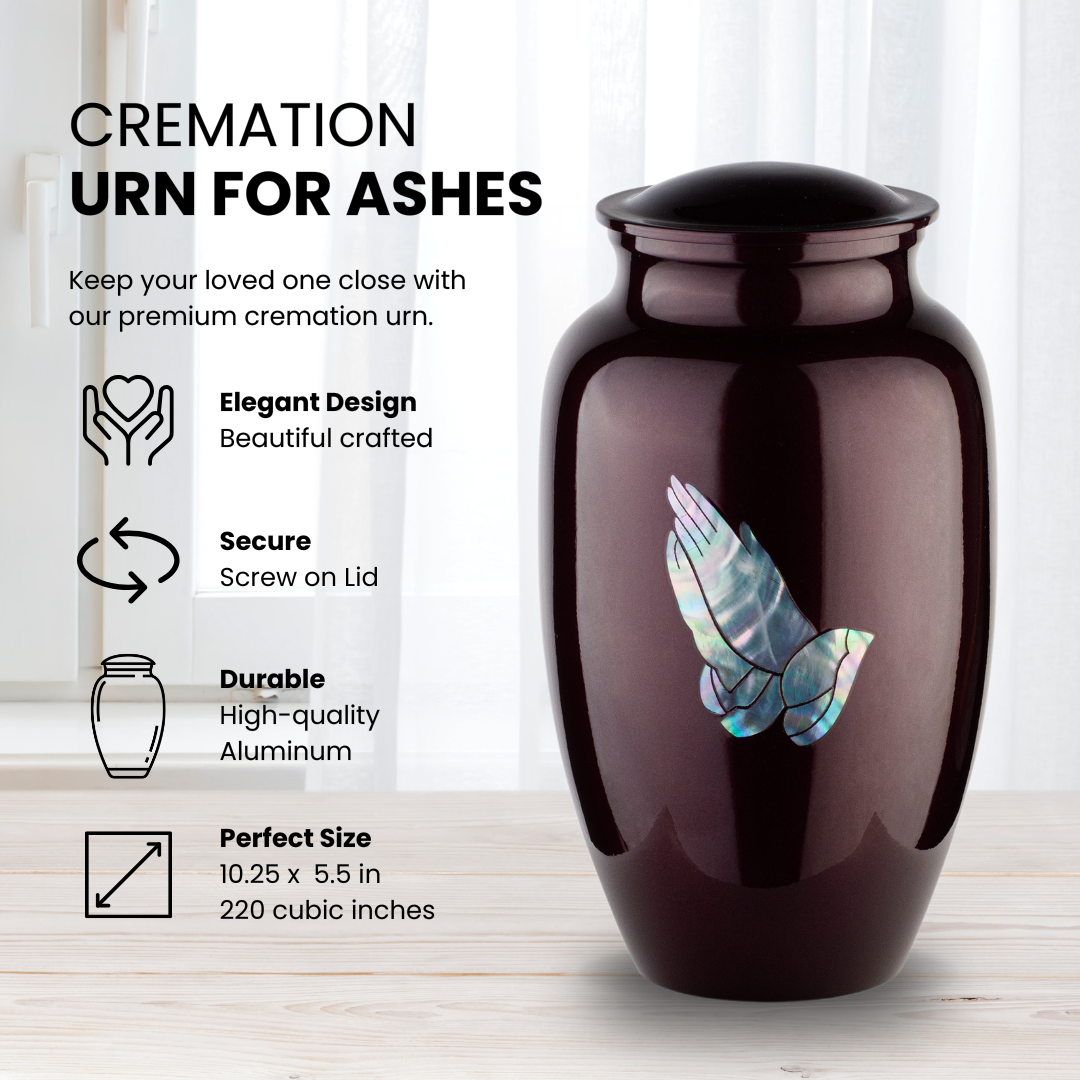 Praying Hands - Adult Cremation Urn For Ashes - Mother of Pearl