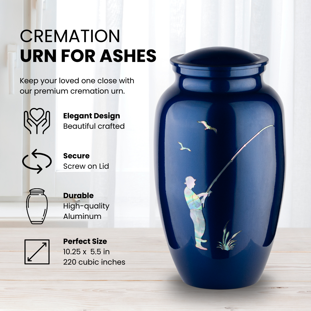 Fisherman - Adult Cremation Urn For Ashes - Mother of Pearl