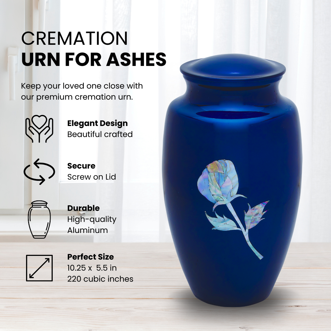 Blue Rose - Adult Cremation Urn For Ashes - Mother of Pearl