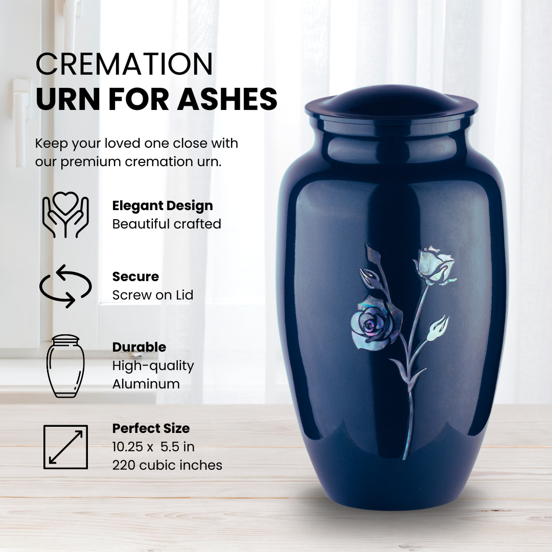 Blue Rose - Adult Cremation Urn For Ashes - Mother of Pearl