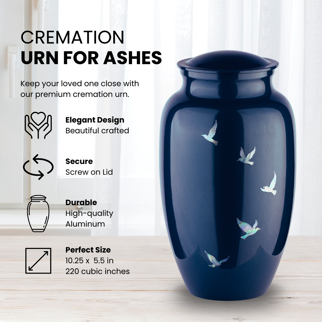 Blue Cycle of Life - Adult Cremation Urn For Ashes - Mother of Pearl