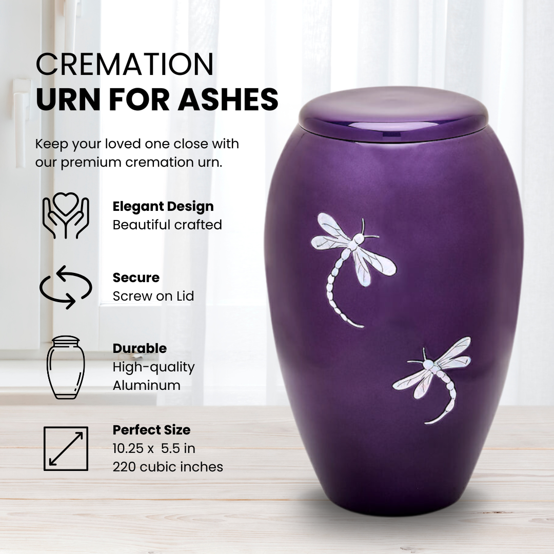 Dragonfly - Adult Cremation Urn For Ashes - Mother of Pearl
