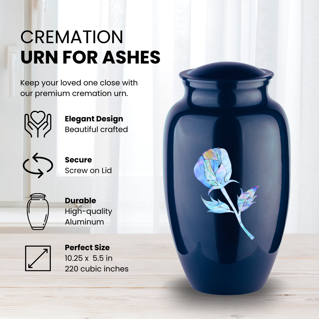 Blue Rose  - Adult Cremation Urn For Ashes - Mother of Pearl