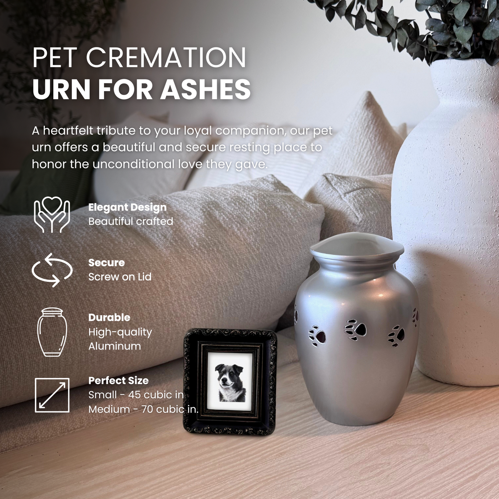 Paw Prints - Pet Cremation Urn - Silver - Medium