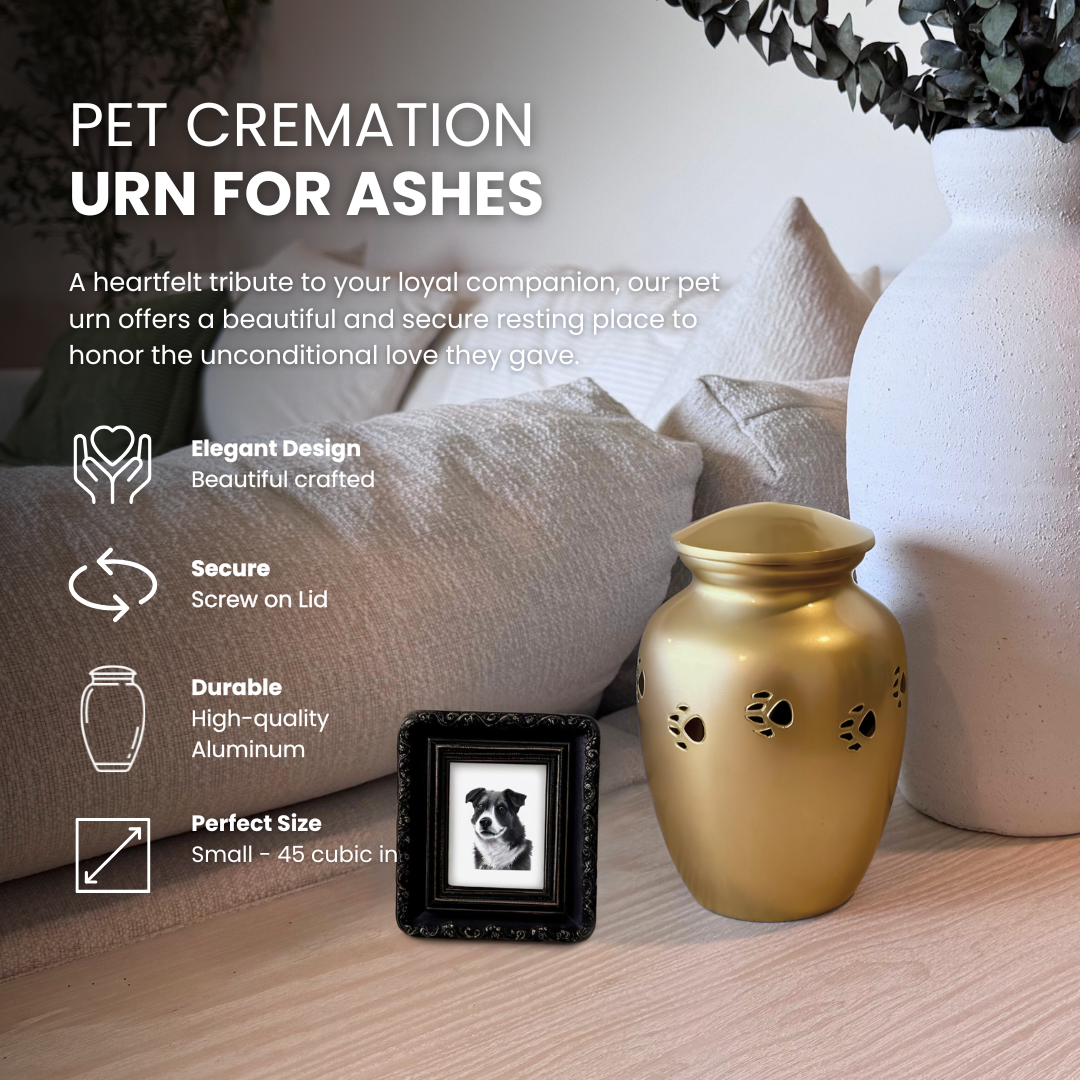 Paw Prints - Pet Cremation Urn - Gold - Small