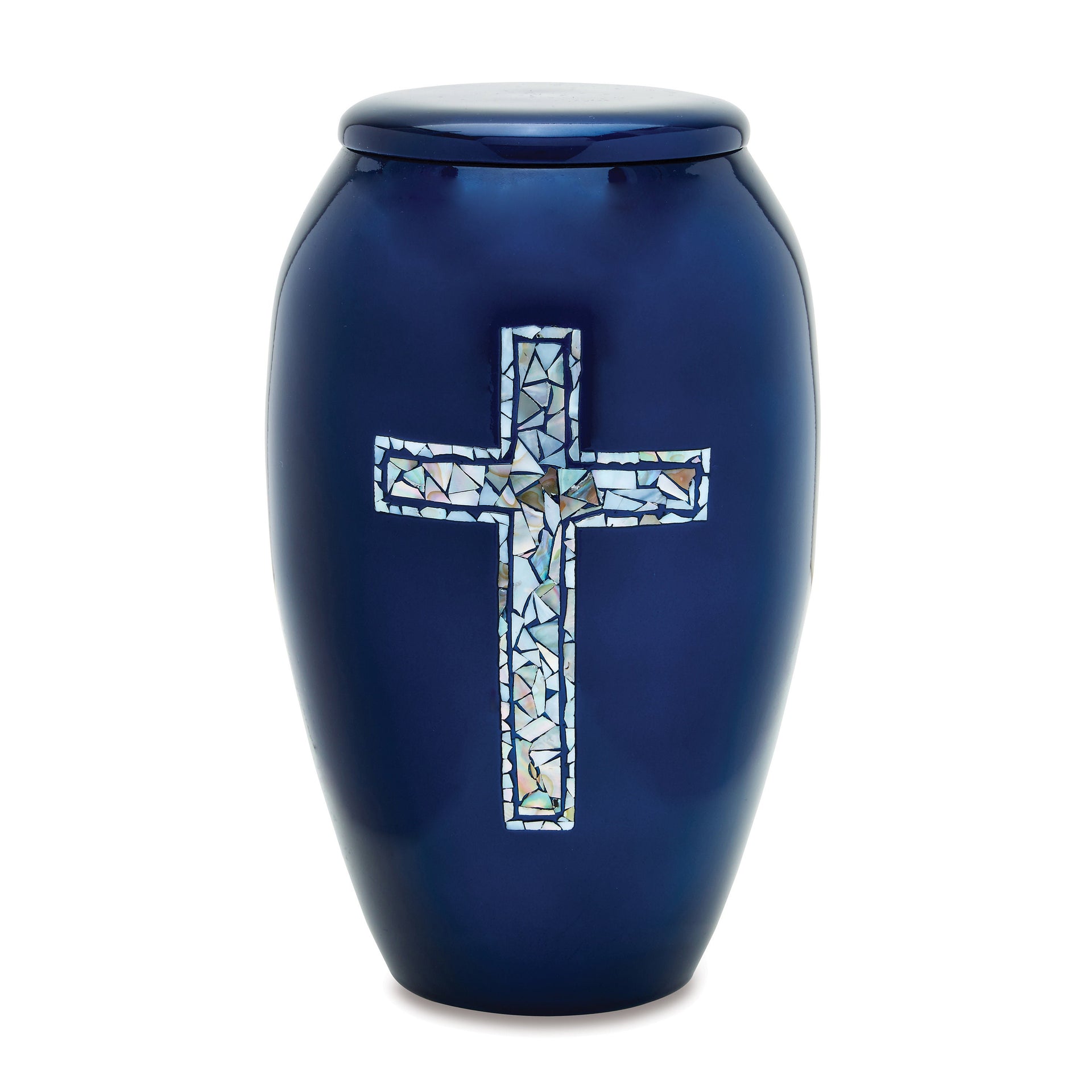 Blue Cross - Adult Cremation Urn For Ashes - Mother of Pearl