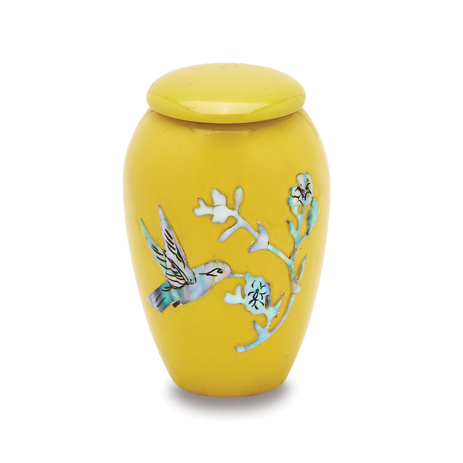 Yellow Hummingbird - Cremation Keepsake - Mother of Pearl